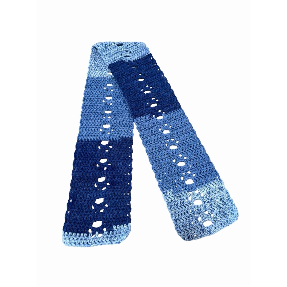 Handmade Crochet Paw Print Scarf womens girls length 52 inches blues